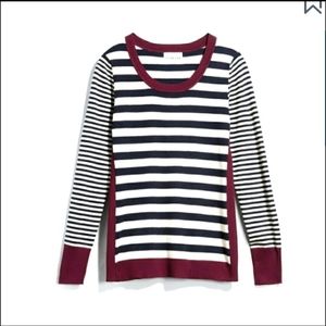 Olive & Oak sweater size L maroon neck with cream and navy stripes